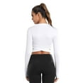 thumbnail image 2 of Long Sleeve Crop Tops for Women Tummy Cross Fitted Yoga Running Shirts Gym Workout Cropped Tank Tops, 2 of 5