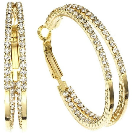 X & O Handset Austrian Crystal 40mm Gold-Plated Two-Row Inside-Out Earrings