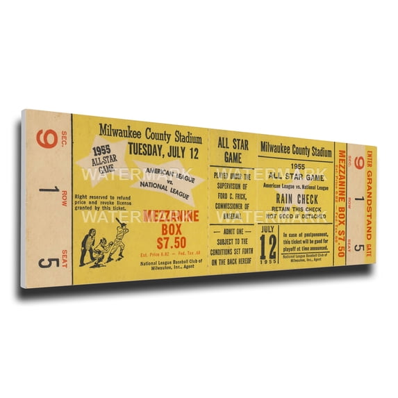 1955 All-Star Game Canvas Mega Ticket - Milwaukee Braves (Host) Milwaukee Braves TFMBBAS55
