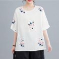 thumbnail image 4 of Qiopertar Blouse en Lin à Manches Courtes Col Rond Floral Décontractée Printemps Été pour Femmes Tops Amples Grandes Économies de Vacances! Liquidation à Moins de 5$ Livraison Gratuite, 4 of 4