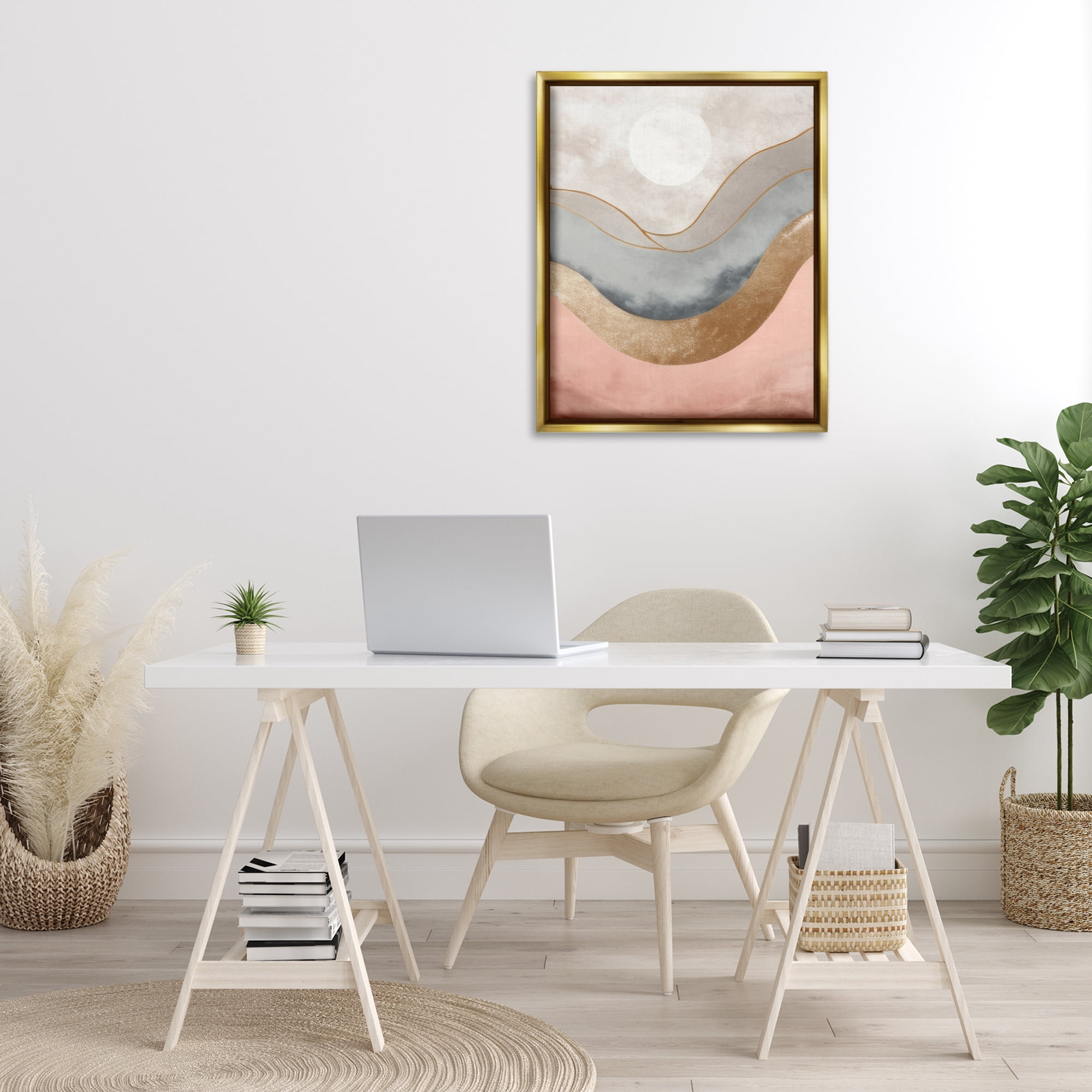 Stupell Industries Lunar Curves Landscape Abstract Painting Gold Floater Framed Canvas Art Print Wall Art, 25 x 31