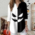 thumbnail image 2 of Kaprioy Halloween Shirts for Women 3/4 Sleeve Tops Halloween Block Color Pumpkin Printed V Neck Fall Fashion Blouse Funny Tops White, XXXXXL, 2 of 5