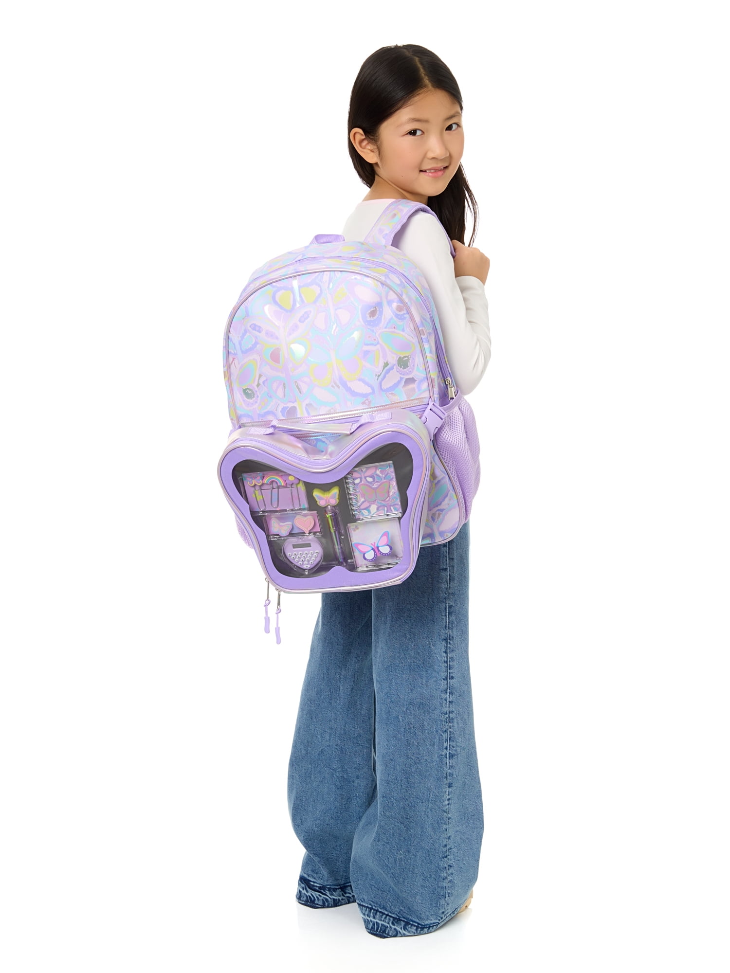 17" Girls' Butterfly Backpack with Stationary Set, Purple