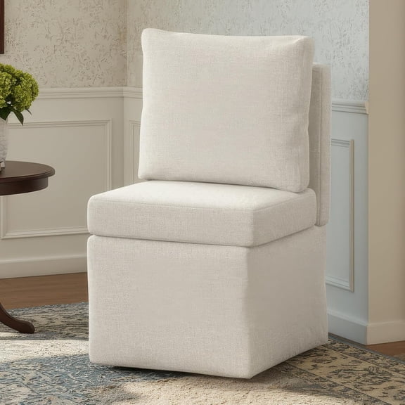 Farini Accent Chair, Sofa Chair with Hidden Storage & Rolling Wheels, Upholstered Dining Chair for Living Room,Bedroom,and Dining Room, Beige