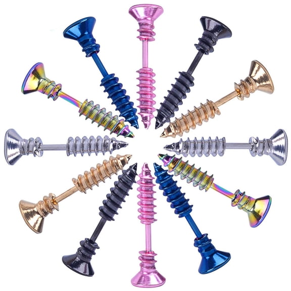 12 Pieces 6 Colors，Screw Earrings, Stainless Steel Unisex Piercing Cross Screws Hoop Earrings Ear Stud