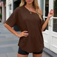 thumbnail image 4 of mgoYE Off the Shoulder Tops for Women Summer Short Sleeve Shirts Casual Cute Spring Clothes Y2k T Shirts T Shirts for Women(Coffee,M), 4 of 5