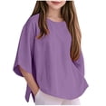 thumbnail image 2 of YOUYEDIAN Girls 3/4 Sleeve Shirts Kids Spring Fall Casual Oversized Preppy Tops Toddler Birthday Cotton Plain Crew Neck Tshirts (Purple, 13-14 Years), 2 of 6