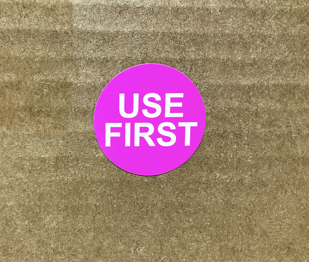 Hot Pink "Use First" Circle Stickers | 1.5" inches Round - 500 Pack