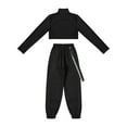 thumbnail image 4 of TTAO Kids Girls Tracksuit Long Sleeve Crop Top with Sweatpants Cargo Pants Set Hip Hop Streetwear Activewear Black 12, 4 of 7