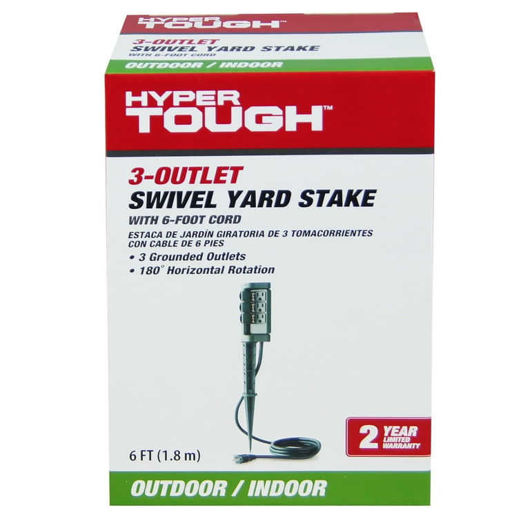 Hyper Tough Outdoor 3-Outlet Power Stake with Outlet Swivel Function, Green