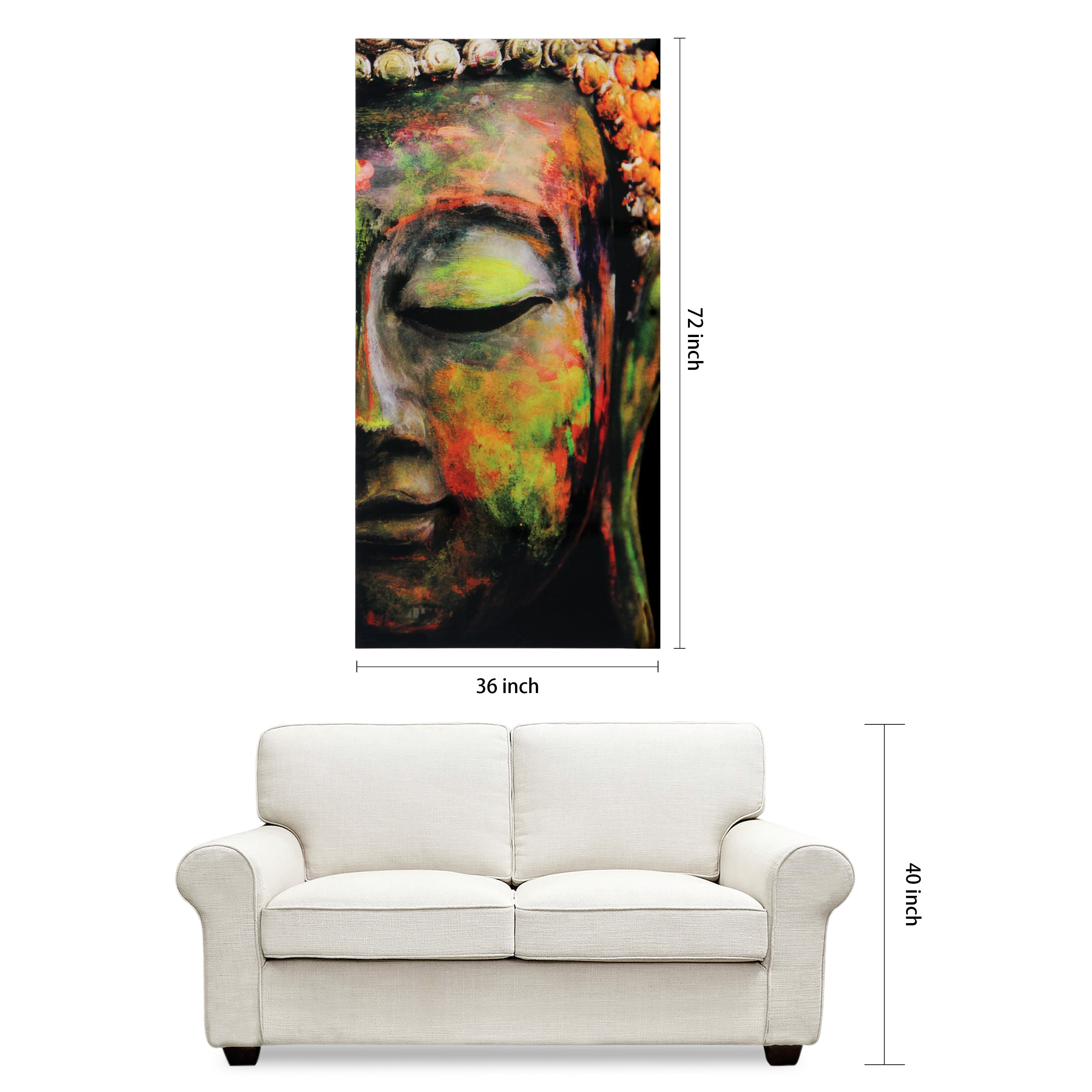 Empire Art Direct Buddha Frameless Free Floating Tempered Glass Panel Graphic Wall Art, 72" x 36", Ready to Hang