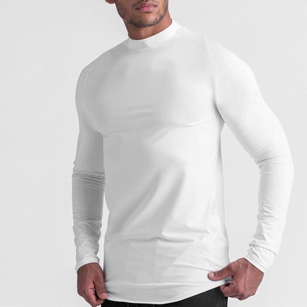 pstuiky camisas de manga larga para hombre, Camisa deportiva transpirable de manga larga y cuello redondo para hombre, color liso salir tops m