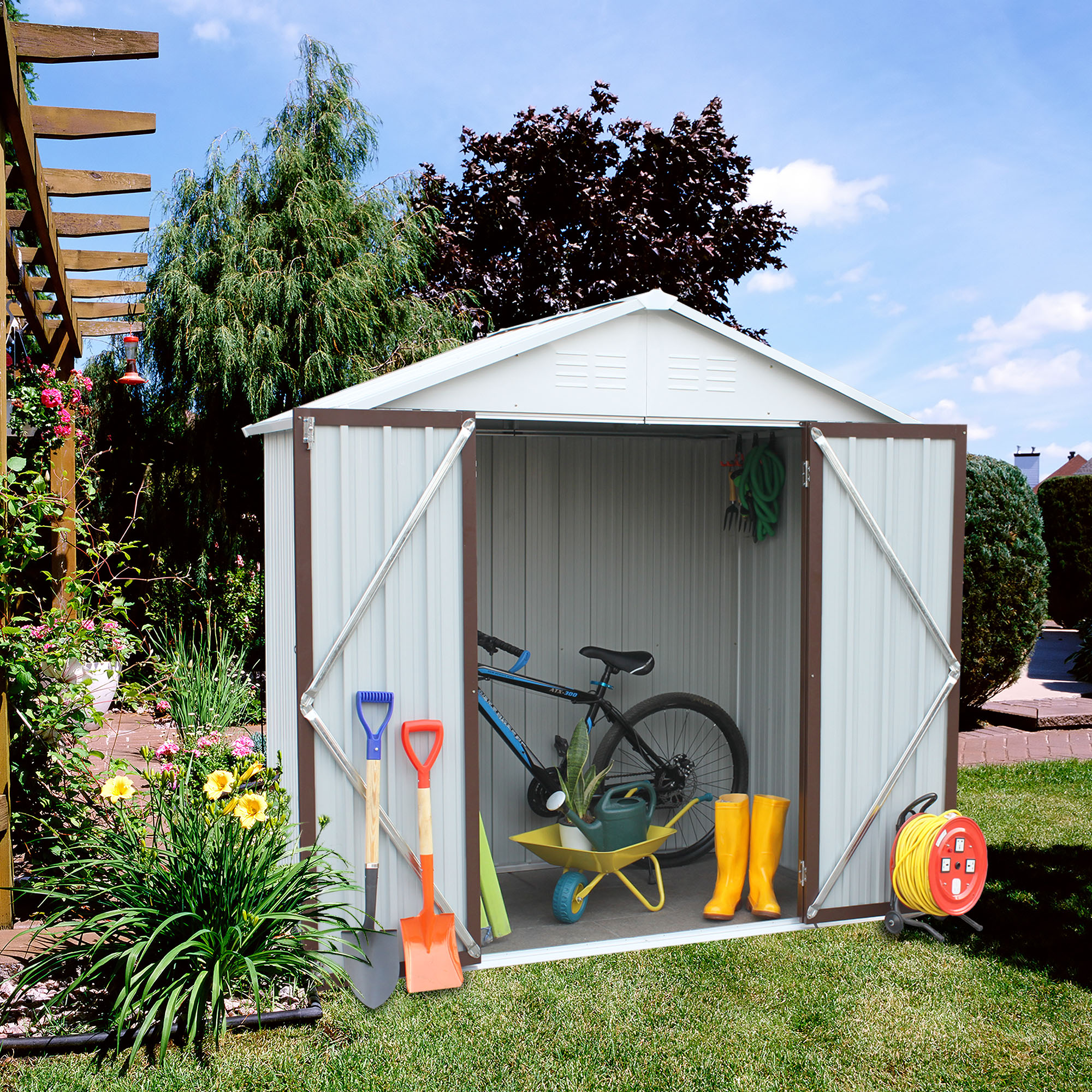 Tenozek Outdoor Storage Shed, 6 x 4 Ft Metal Garden Shed With Lockable