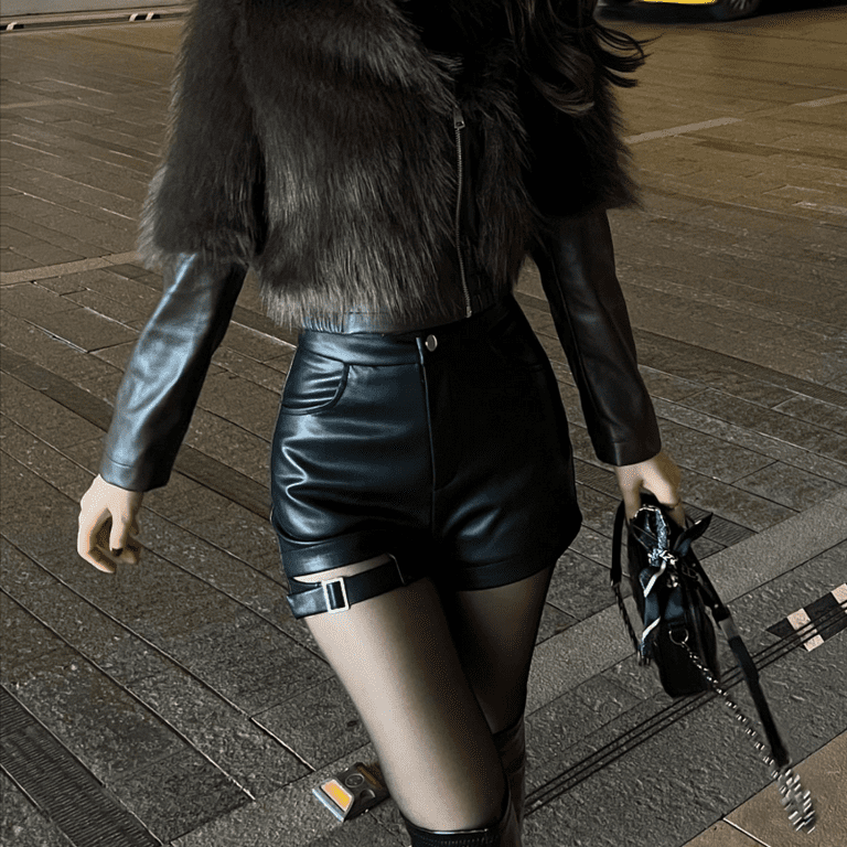 Amazon.com: Women's Faux PU Leather Shorts Winter Washed