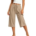 thumbnail image 6 of Ltctricy Wide Leg Capri Pants for Women Loose Fit Drawstring Lounge Pants with Pockets Comfy Casual Yoga Pants(Khaki,Medium), 6 of 7
