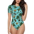 thumbnail image 2 of Uemuo Pineapple Sea Turtle Pattern Women's One Piece Short Sleeve Swimsuit Rash Guard Surfing Modest Quick-drying Swimsuit Beach Essentials-Small, 2 of 9