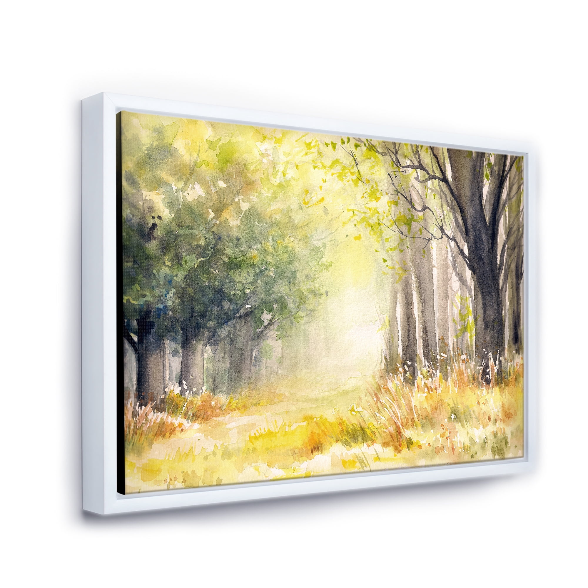 Designart 'Bright Sunshine Through The Yellow Forest Trees III' Traditional Framed Canvas Wall Art Print