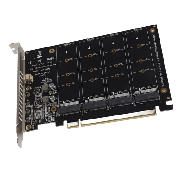 Adaptador Lector De Tarjetas PH44 4 Puertos M.2 NVMe SSD A PCIE X16 M Key, Funcionamiento Estable, 4 Señales De Velocidad Completa De 32 Gbps