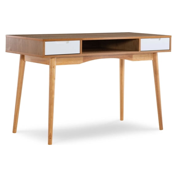 Contemporary Home Living Two Drawer Desk with Round Legs - 47.25" - Brown and White