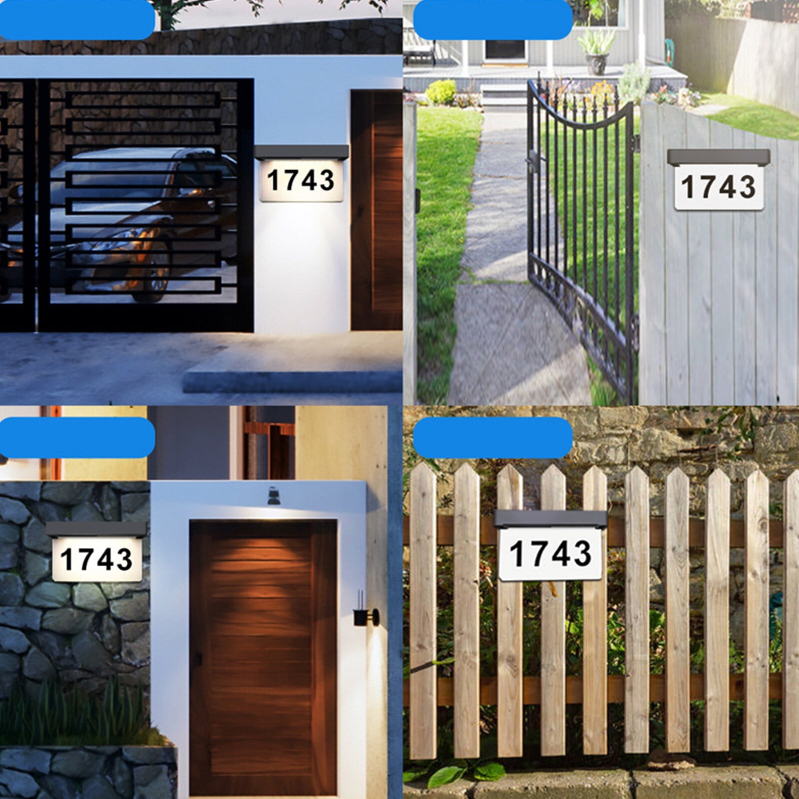 Solar Address Sign, Lighted Address Plaque Outdoor Waterproof, LED Illuminated Address Numbers, House Numbers for Outside, 2-Color Lighting Modes, Wall Mounted for Home Yard