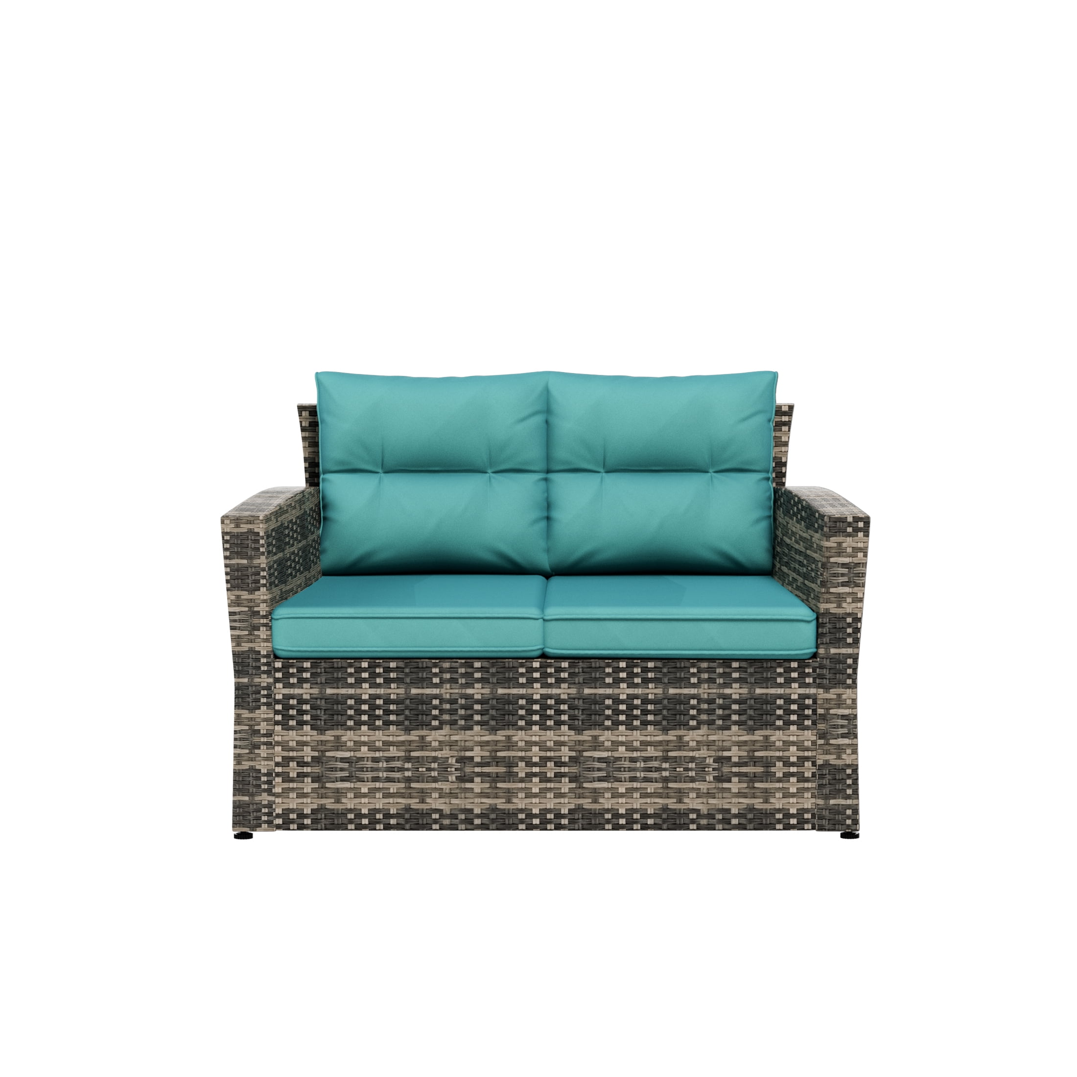 Westin Outdoor 6-Pieces Sofa Conversation Set PE Rattan Wicker Furniture, Brown/Turquoise