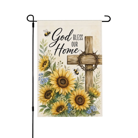 Religious Cross Sunflower Floral Garden Flag For Yard Outdoor Home Decor 12x18 in