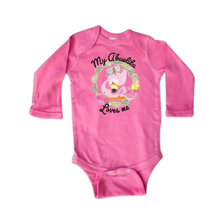 

Inktastic Baby Flamingo My Abuelita Loves Me in Flower Wreath Gift Baby Boy or Baby Girl Long Sleeve Bodysuit