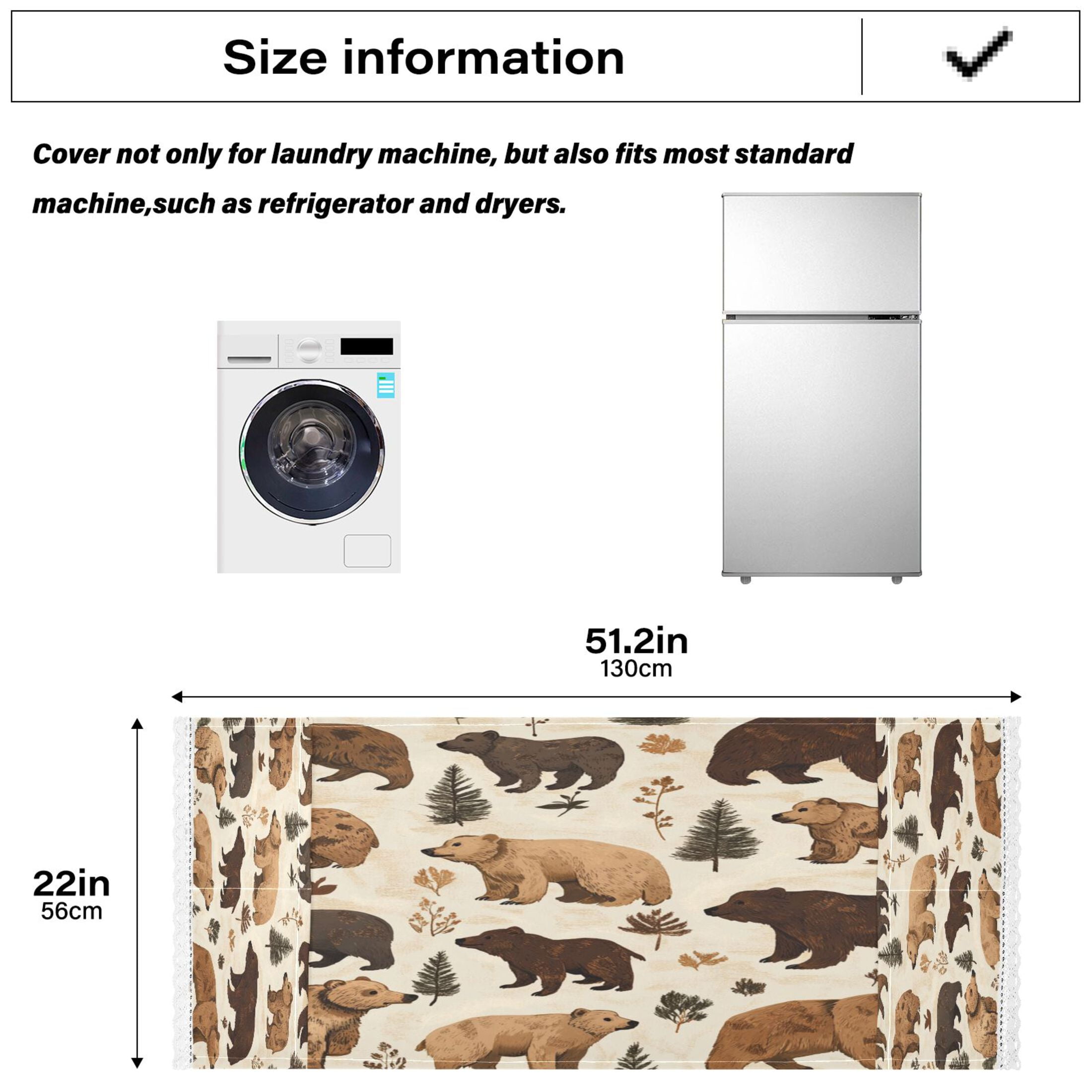 Brown BearWasher and Dryer Covers Dust-Proof and Oil Resistant Fridge Cover with 4 Storage Pockets Washing Machine Top Cover for Laundry Kitchen Home 51.2 x 22 In