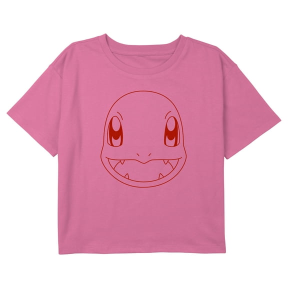 Girl's Pokemon Charmander Line Art Face Graphic Cropped T-Shirt Light Pink X Small