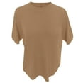 thumbnail image 3 of DuoJiaJ Women's Knitted Short Sleeved Low Round Neck Knitted Mid Sleeve Bottoming Shirt Women’s Linen Blend Casual Tops Gold, 3 of 5