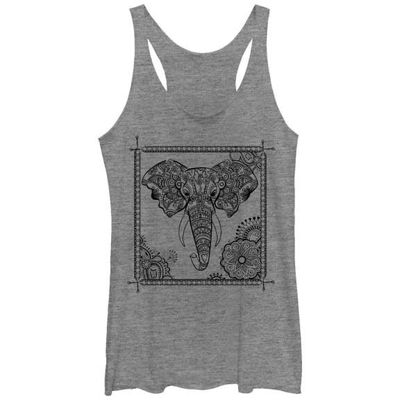 Women's Lost Gods Elephant Henna Frame Racerback Tank Top Gray Heather X Large