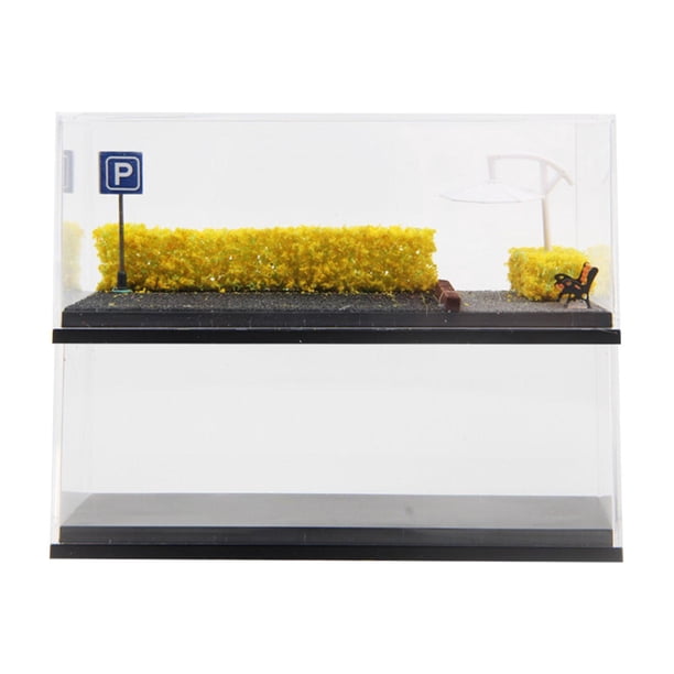 Vitrina para maquetas de vehículos a escala 1/64, 2 unidades, ruedas fundidas a presión, vitrina para aparcamiento de coches amarillo