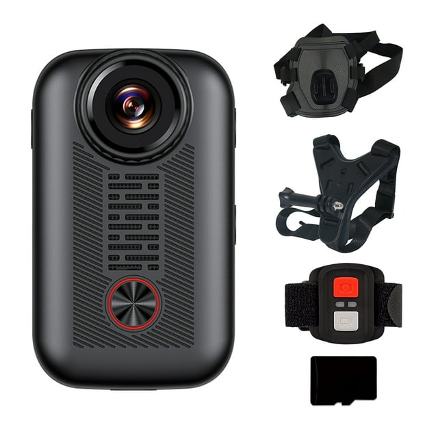 Thinsony Black Body Cam Collar Camera Compact Action Cam With Memory Card Wireless Collar Camera Sport Camera 128GB combination