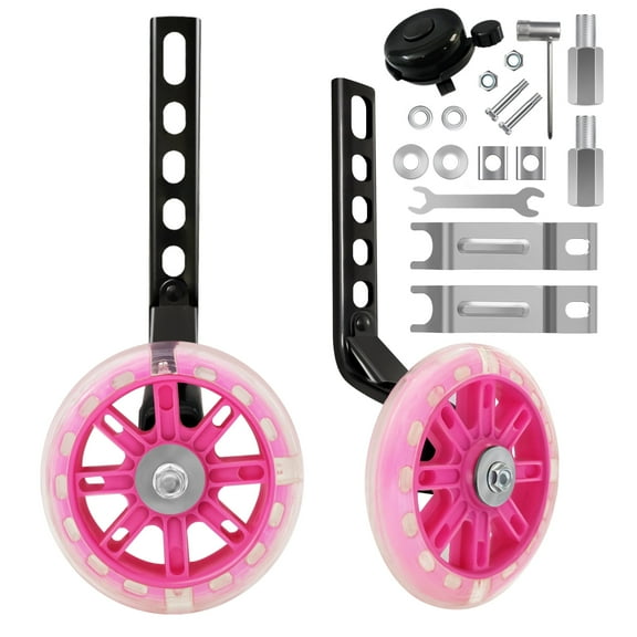 Bike Training Wheels Mute Flash Wheels with Adjustable Bicycle Stabilizer Mounted Kit Compatible for 12 14 16 18 20 inch Single Speed Bike