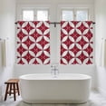 thumbnail image 4 of Red Geometric Kitchen Curtains 54 Inch Length, Vintage Rhombus Circle Texture Tiers Curtains for Bathroom Bedroom Cafe, Light Filtering Small Window Treatment Short Tiered Drapes 2 Panels 42"Wx54"L, 4 of 8
