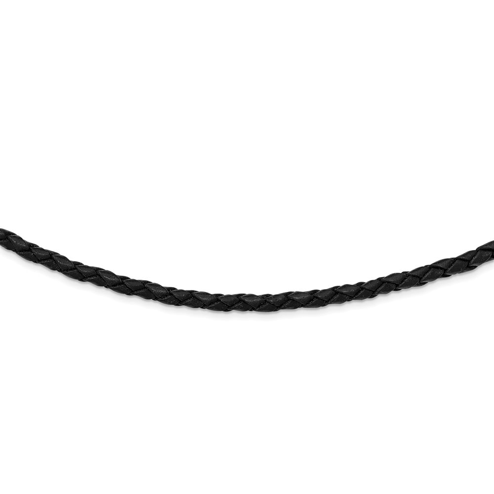 White Sterling Silver necklace Cord & Leather 16 in 4 mm
