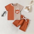 thumbnail image 2 of EnJoCho Boys Full Outfits Toddler Boy's Short Sleeved Monogram Print Pocket Color Matching Suit for 0 To 4 Years Children Boy School Home Clothing 3-4 Years, 2 of 8