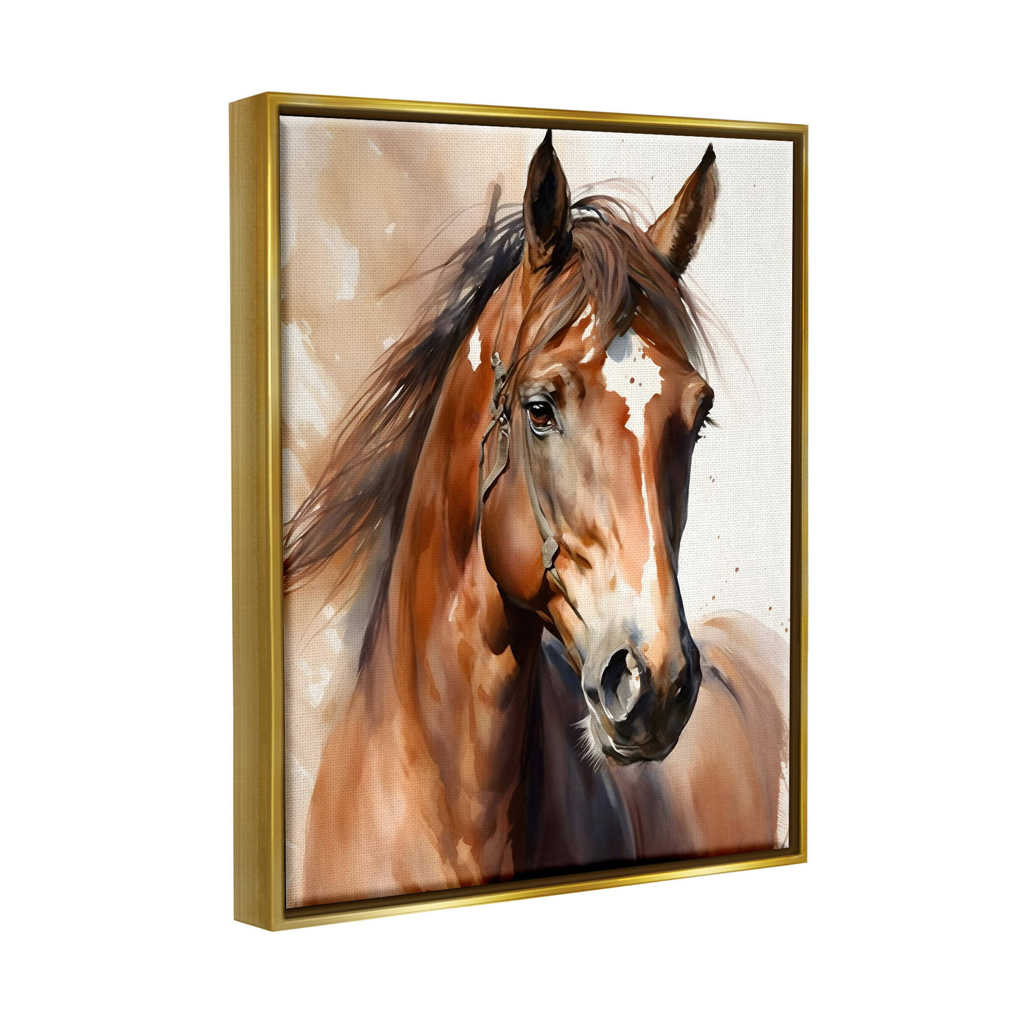 Stupell Industries Brown Horse Painting Animals & Insects Painting Gold Floater Framed Canvas Art Print Wall Art, 17 x 21