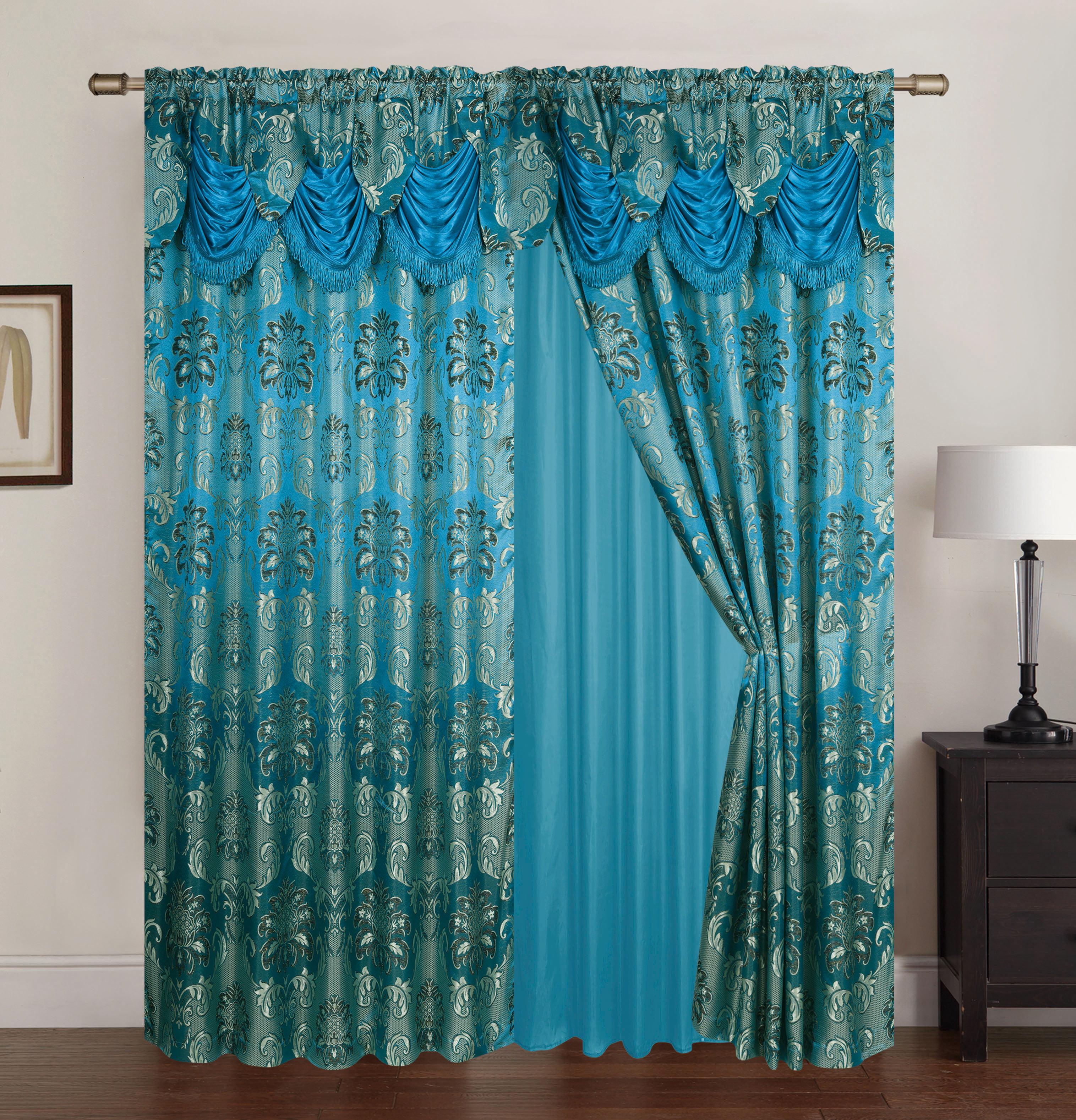 Benton Jacquard 54 x 84 in. Rod Pocket Single Curtain Panel w/ Attached ...