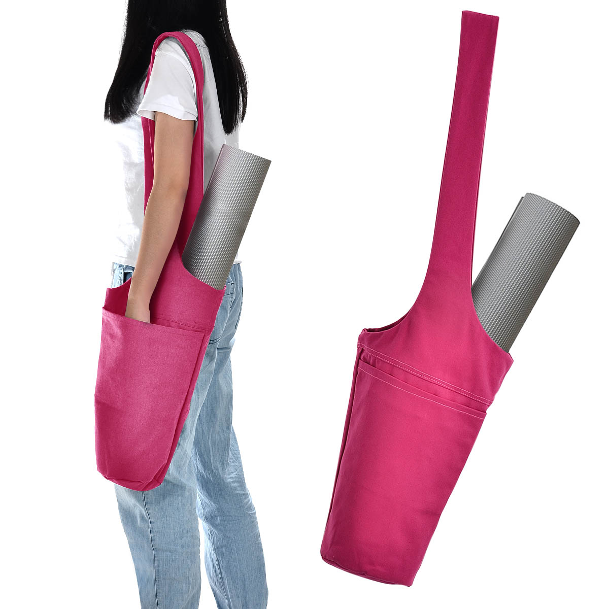 Yoga Mat Bag Cotton Shoulder Bag with Storage 2 PocketsSide Pocket