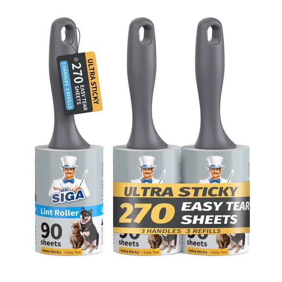 MR.SIGA Lint Rollers for Pet Hair Extra Sticky, 270 Sheets, Lint Remover with Handle
