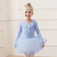 thumbnail image 2 of XUELUO Toddler Girls Dresses Bow Decor Crewneck Long Sleeve Tulle Skirts Dance Practice Performance Glitter Ballerina Dress, 2 of 3