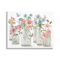 Stupell Industries Pink & Blue Flowers Botanical & Floral Painting Gallery Wrapped Canvas Art Print Wall Art, 20 x 16