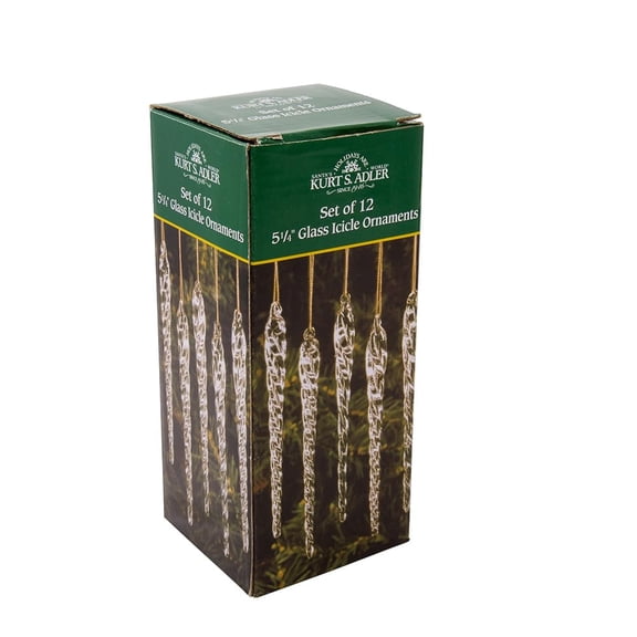 Kurt Adler 5-1/4-Inch Glass Icicle Ornament 12-Piece Box Set (Set of 12)