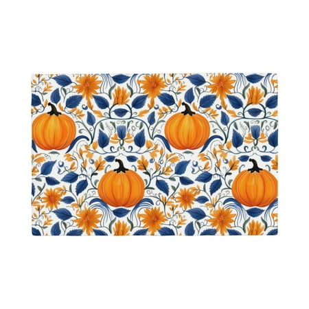 

Placemats Set of 4 Blue Orange Pumpkin fall Heat Resistant Non - Slip Place mats Waterproof table mat for Kitchen Dining-6片装