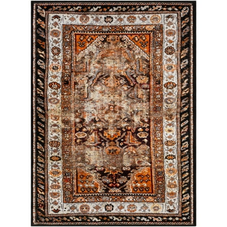 7.8' x 10.5' Cedar Brown and White Persian Patterned Rectangular Area Throw Rug