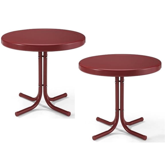 Home Square 2 Piece Metal Patio End Table Set in Red