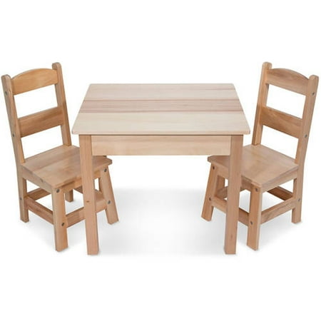 Melissa & Doug Solid Wood Table and 2 Chairs Set - Light Finish Furniture for Playroom