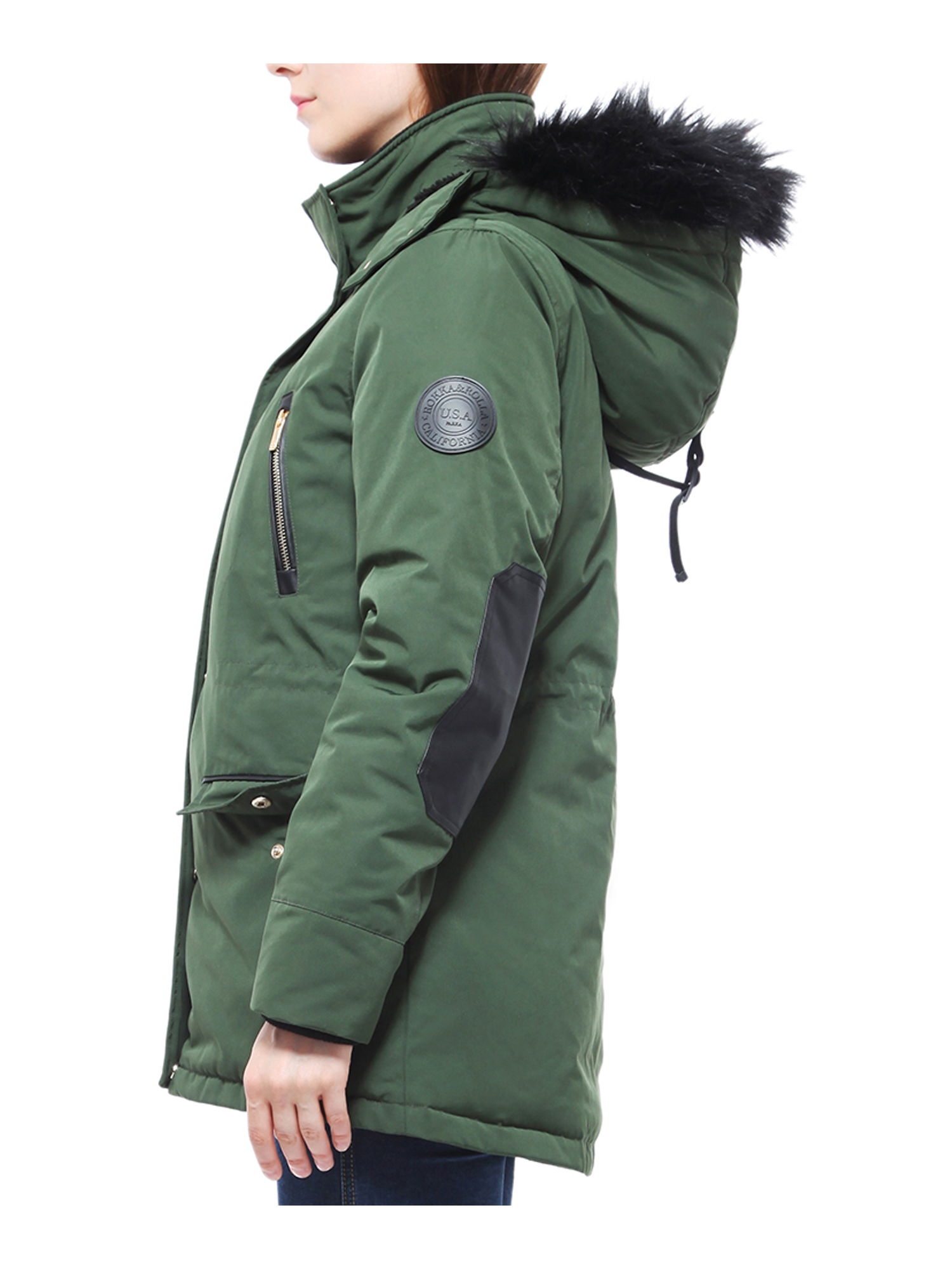 Rokka&Rolla Women's Winter Coat with Faux Shearling Hood Parka Jacket - image 4 of 8