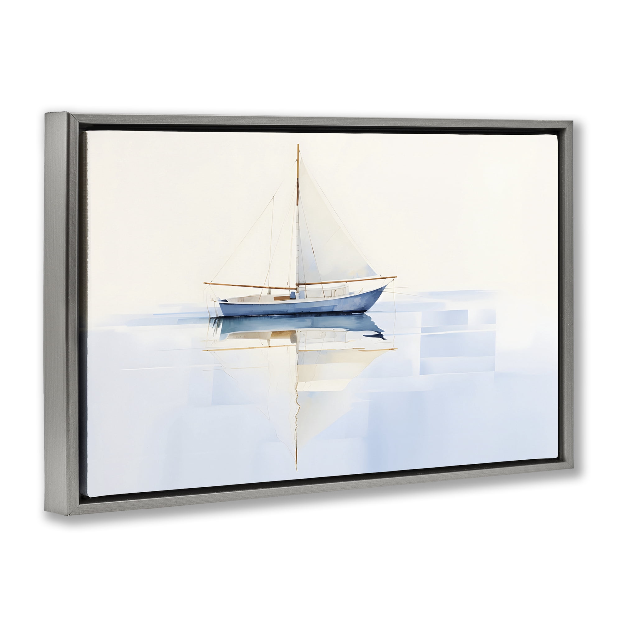 Stupell Industries Reflective Sails View Nautical & Beach Painting Gray Floater Framed Canvas Art Print Wall Art, 25 x 17